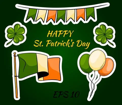 Happy St. Patrick's Day background with Irish icons and symbols of the holida Stock Illustration
