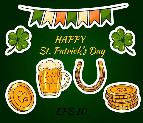 Happy St. Patrick's Day background with Irish icons and symbols of the holida Stock Illustration