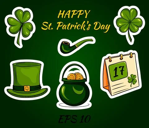 Happy St. Patrick's Day background with Irish icons and symbols of the holida Stock Illustration