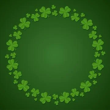 Happy St. Patrick's Day background. Round frame of shamrocks. Wreath made f.. Stock Illustration