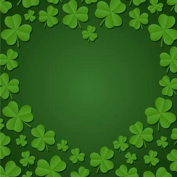 Happy St. Patrick's Day background. Frame of shamrocks in the shape of a heart Stock Illustration