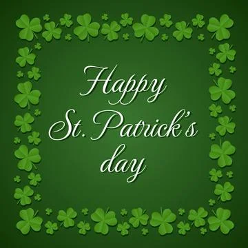 Happy St. Patrick's Day card. Square frame of shamrocks with typography. Illustrazione stock