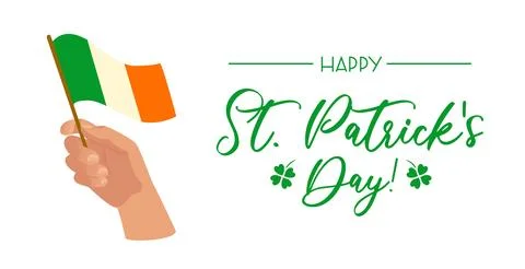 Happy St. Patricks Day horizontal banner. Hand with the flag of Ireland. Four Stock Illustration
