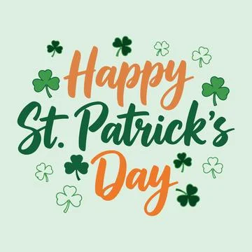 Happy St. Patrick's Day message with scattered green shamrocks. Stock Illustration