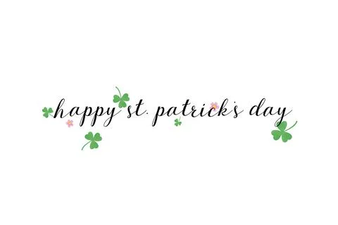 Happy St. Patrick's Day text and clover leaves with flowers on white backgrou Stock Illustration
