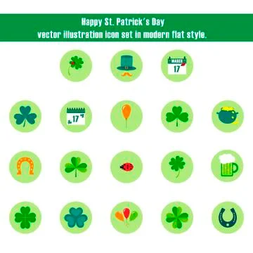 Happy St. Patrick's Day Vector Illustration Icon Set in Flat Style Illustrazione stock