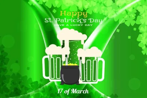 Happy St. Patrick's Day vector poster on the gradient dark green background.. Stock Illustration