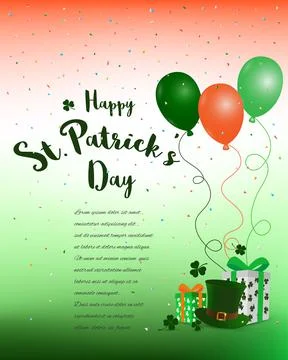 Happy St. Patrick's Day,colorful background with gift box,balloon,confetti an Stock Illustration