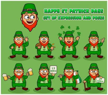 Happy St Patrick's Days With set of expression poses people character cartoon Stock Illustration