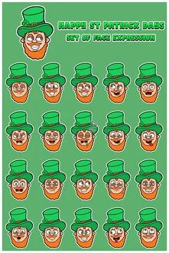 Happy St Patrick's Days With set of face expression people character cartoon. Stock Illustration