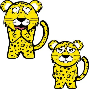 Happy standing chibi leopard kid character cartoon Illustrazione stock