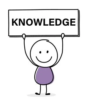 Happy stickman with text on a board - knowledge. Vector Stock Illustration