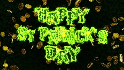 Happy stpatricks day green 3d text animation with golden coins faling Stock-Footage 300975610