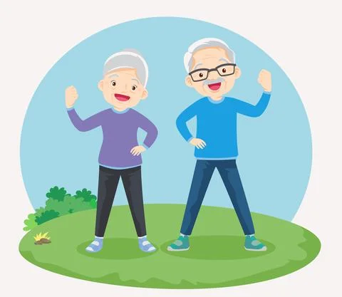 Happy Strong Elderly in the park Stock Illustration