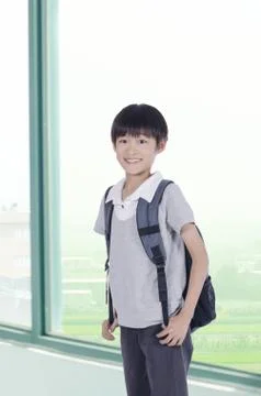 Happy student back a backpack go for school Stock Photos
