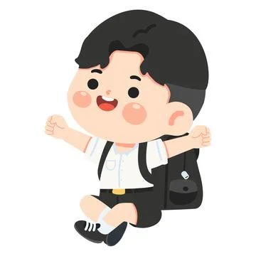 Happy Student Boy Sitting With School Backpack Stock Illustration
