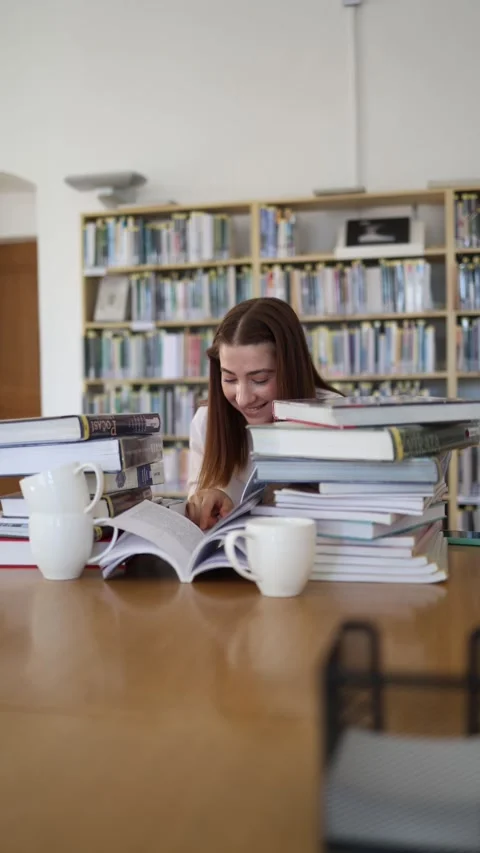 Happy student celebrates finding the answer she needed while studying Stock-Footage 342178576