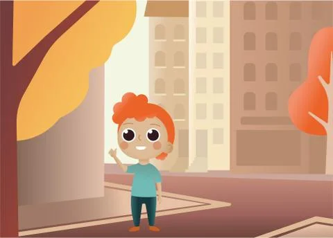 Happy student go to school. Back to school vector style illustration with school Stock Illustration