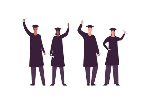 Happy student graduation concept. Vector flat male and female character Stock Illustration