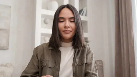 Happy student having video chat conference looking at camera. Business meeting Video stock 181893248