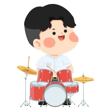 Happy Student Playing Red Musical Drums Illustrazione stock