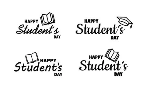 Happy student s day icon set in black. Student life concept. Vector on isolat Stock Illustration