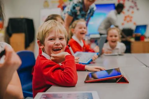 Happy Student In Technology Lesson Fotos Stock