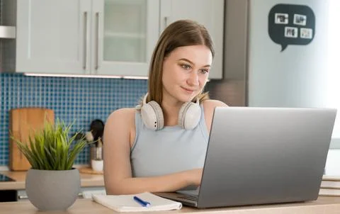 Happy student using laptop for study. Online education concept Stock Photos