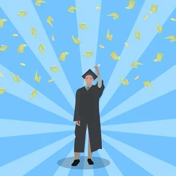 Happy student win grant to study. Scholarship concept Stock Illustration