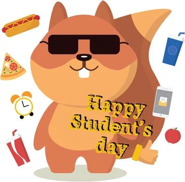 Happy student's day from the squirrel. Vector graphics Stock Illustration