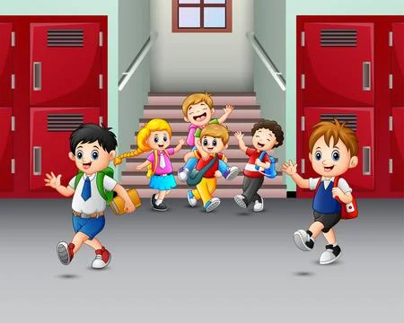 Happy students playing at the school Stock Illustration