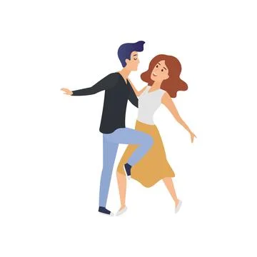 Happy stylized dancing couple Stock Illustration