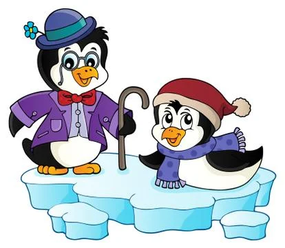 Happy stylized penguins topic image Illustrazione stock