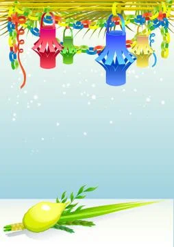 Happy Sukkot with decorative elements Stock Illustration