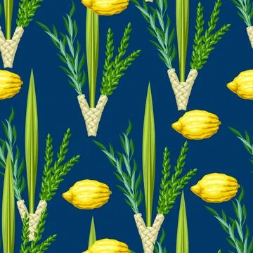 Happy Sukkot seamless pattern. Holiday background with Jewish festival Illustrazione stock
