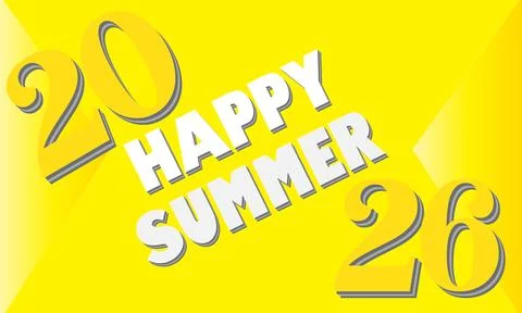 Happy Summer 2026 Creative Typography on Sunny Yellow Background Stock Illustration