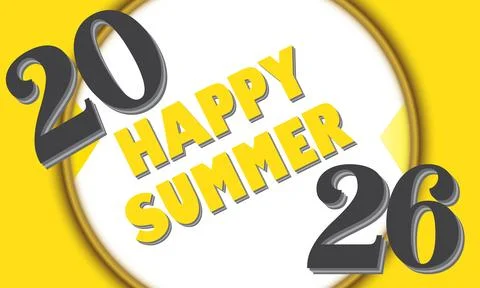 Happy Summer 2026 Creative Typography Design on Sunny Yellow Background Stock Illustration