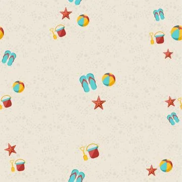 Happy summer beach pattern with toys and starfish 스톡 일러스트