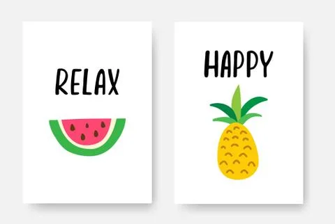 Happy summer poster A4 set with hand drawn lettering. Summer vacation banners Stock Illustration