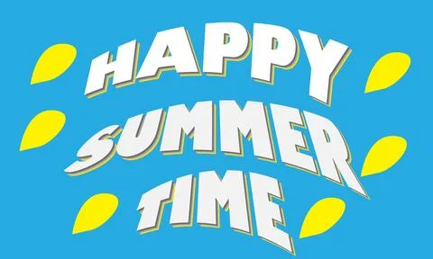 Happy Summer Time Creative 3D Typography on Blue Background with Sun Elements Stock Illustration