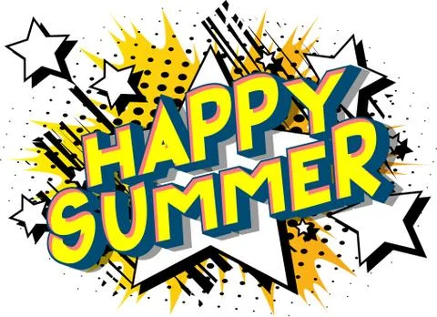 Happy Summer - Vector illustrated comic book style phrase on abstract backgro Illustrazione stock