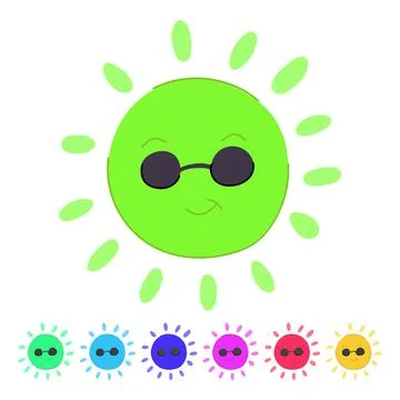 Happy sun character vector cartoon graphic Stock Illustration