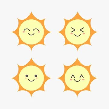 Happy sun face vector collection Stock Illustration
