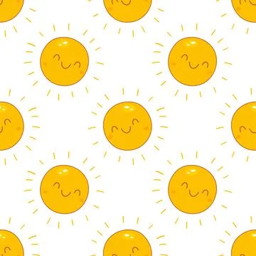 Happy sun pattern with smiling yellow cartoon faces Stock Illustration