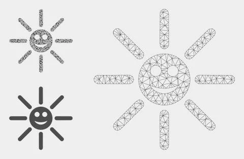 Happy Sun Rays Vector Mesh Network Model and Triangle Mosaic Icon Stockillustratie