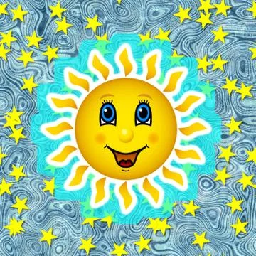 Happy sun on star sky Stock Illustration