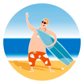 Happy Surfer on the beach Stock Illustration