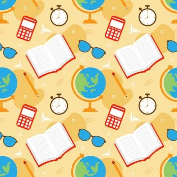 Happy Teacher Seamless Pattern Design Educational Style Elements in Templat.. Illustrazione stock