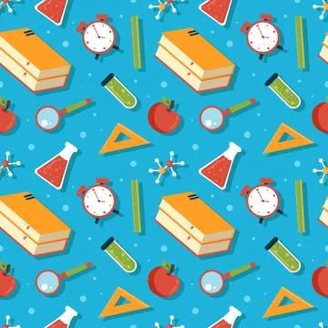 Happy Teacher Seamless Pattern Design Educational Style Elements in Templat.. Illustrazione stock