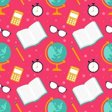 Happy Teacher Seamless Pattern Design Educational Style Elements in Templat.. 스톡 일러스트